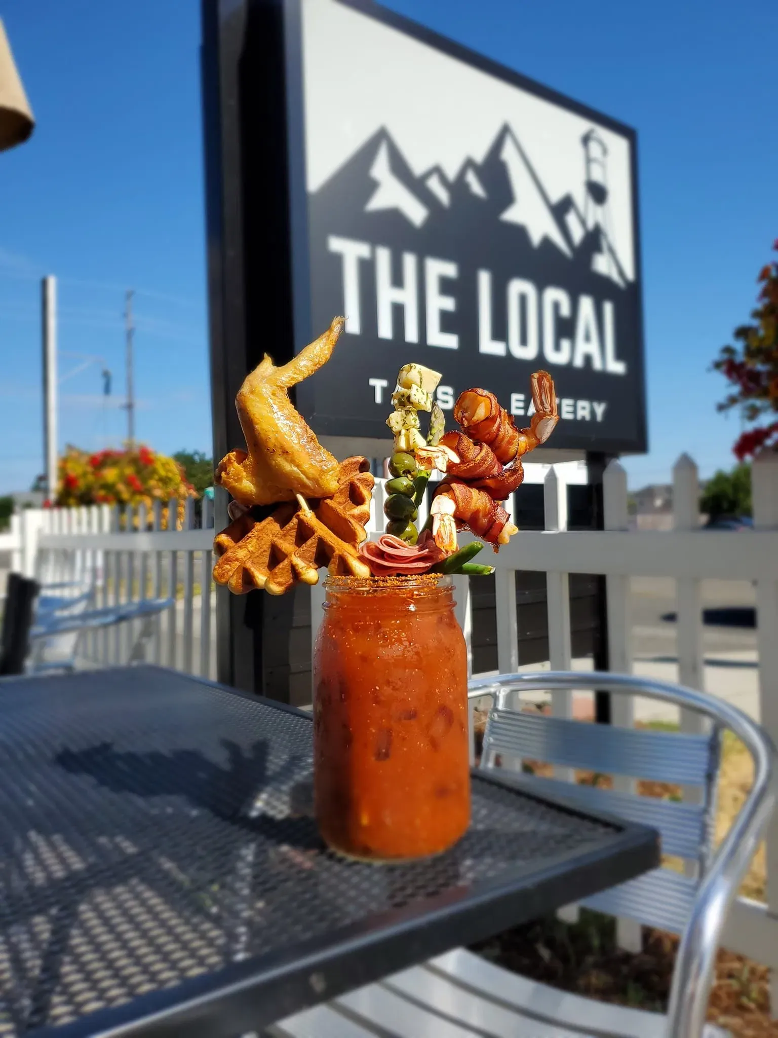 Brunch cocktail on the outdoor patio at The Local Yelm