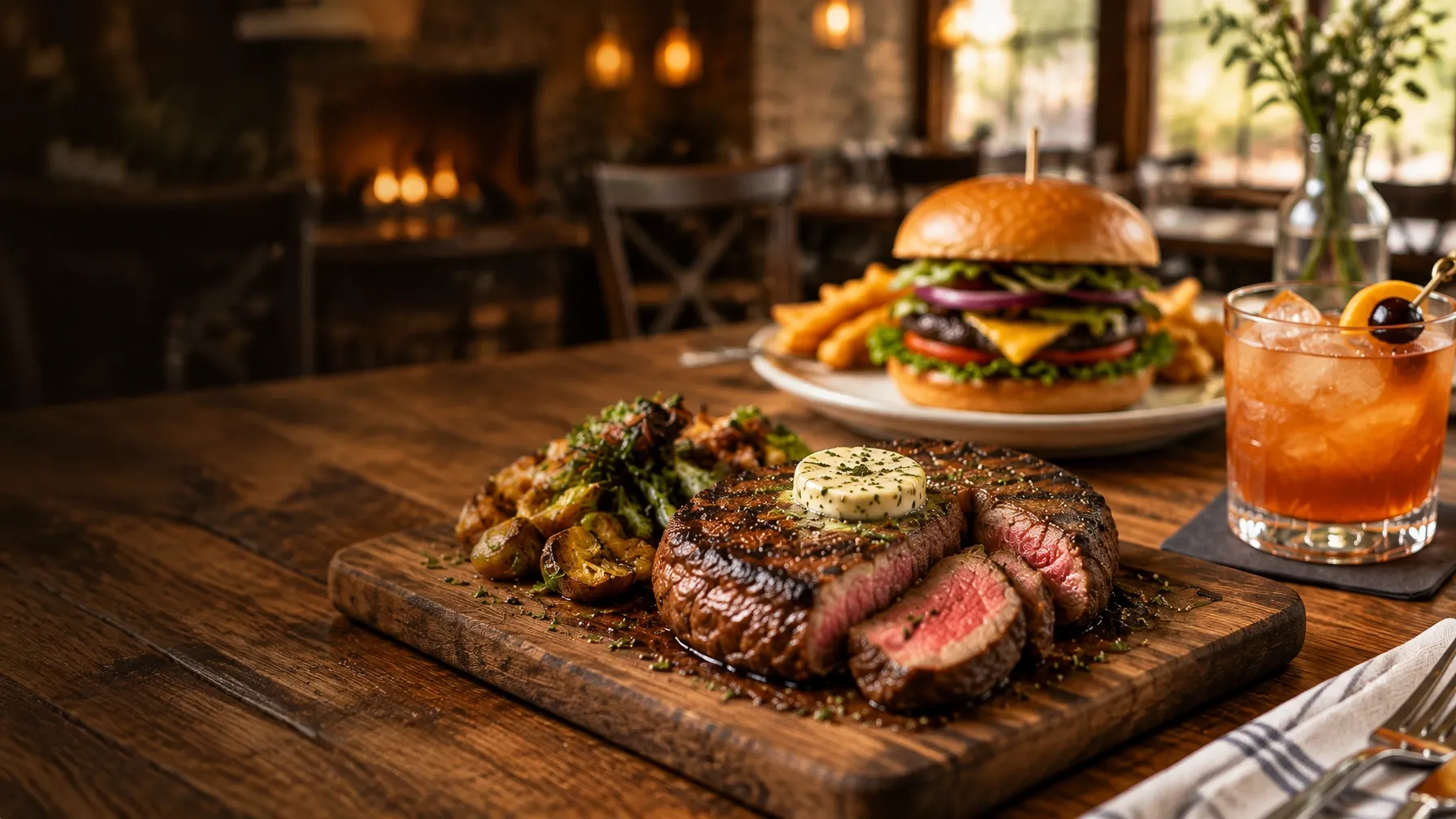 Scratch-made steak, burger, and a craft cocktail served at The Local Yelm